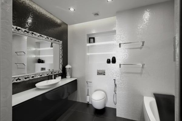 Bathroom Design Modern Black -White wallpaper patterned tiles 