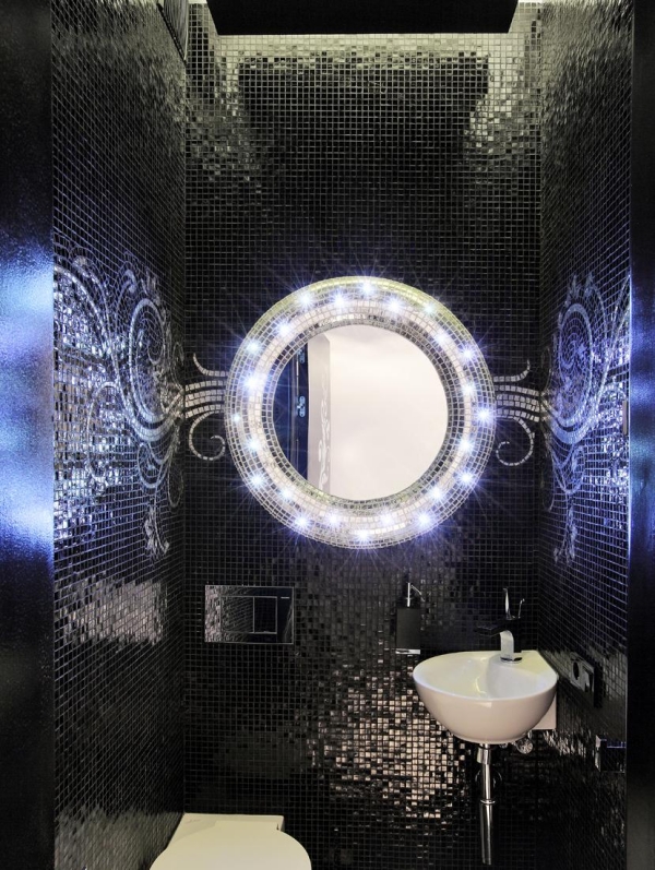  bathroom mirror-integrated lighting system crystal inlays mosaic tiles 