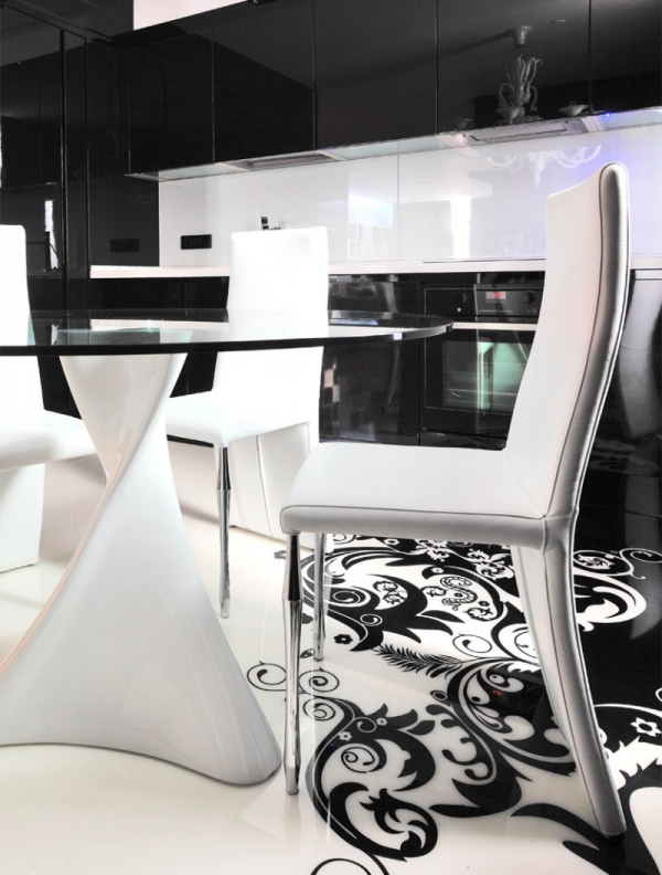 color scheme in the living room-dining room furniture design-white-black pattern accents 