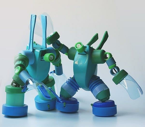 Children toys robots old plastic bottles
