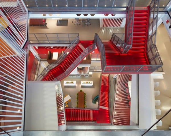  Macquarie Group London office red staircase 