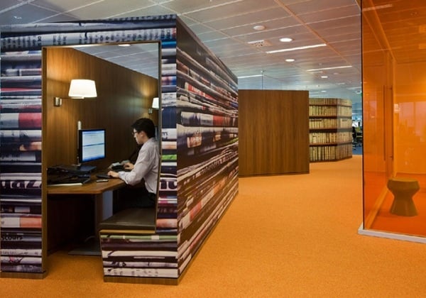  Macquarie Investment Bank workplace cabin orange carpet 