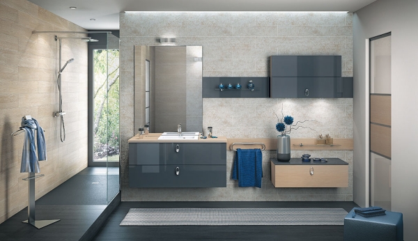 Bathroom Ideas glossy bathroom furniture blue-gray light brown wood