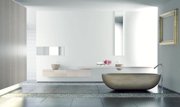 bathroom ideas minimalist gravel optics tiles