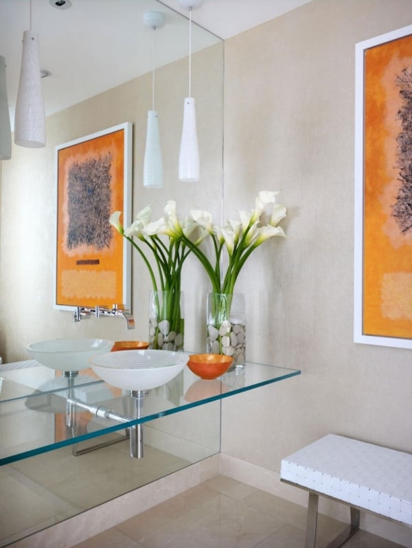 Bathroom Ideas Modern Glass Vanity orange accents