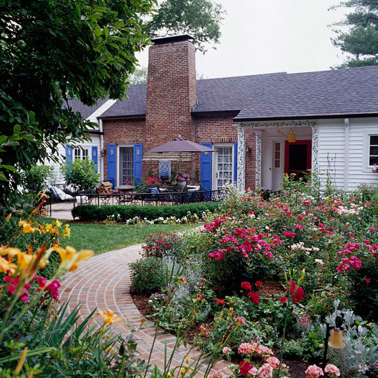  examples of garden design roses floral brick path 