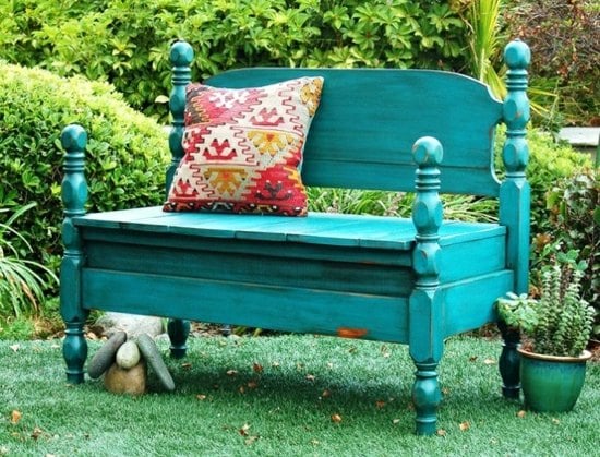 blue wooden garden bench build yourself