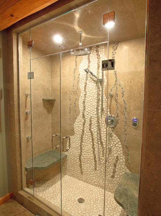 shower glass door boulders decoration in interiors