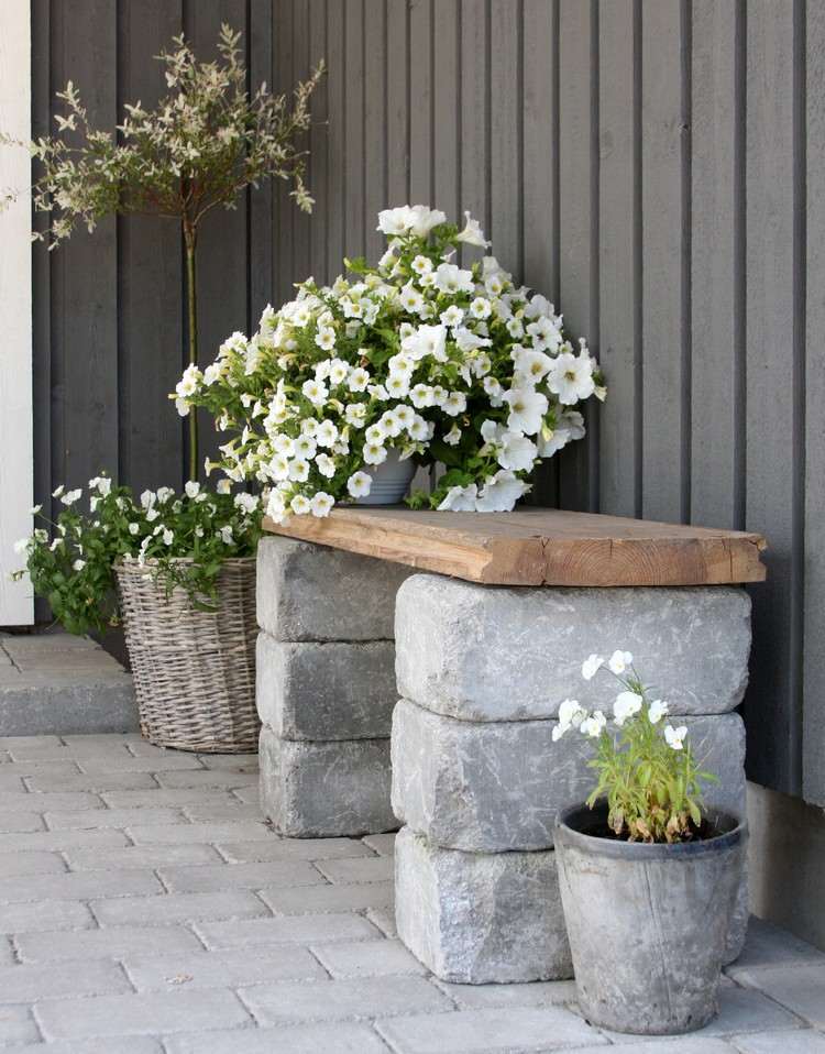 Garden bench-yourself-build-stone-wooden boards