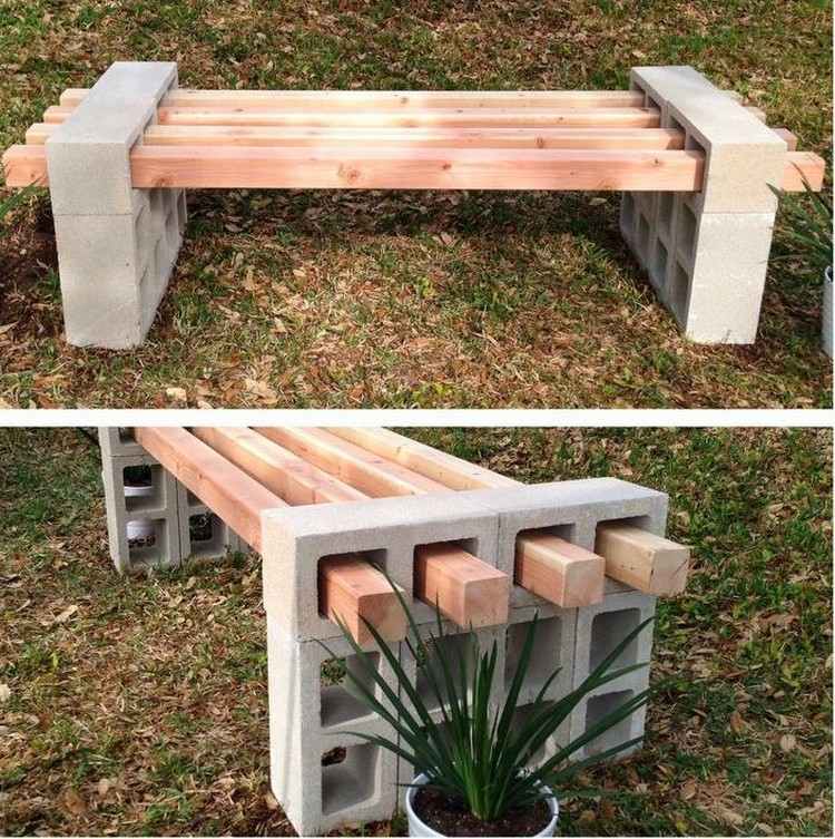 Garden bench itself build cement scarf stone-wood flooring