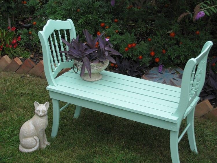 Garden bench build your own two-old-wood chairs-mint green-color