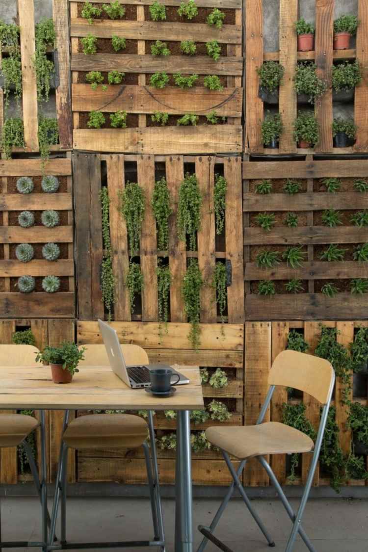 wooden euro-pallets vertically Garden plant succulent-table-chair