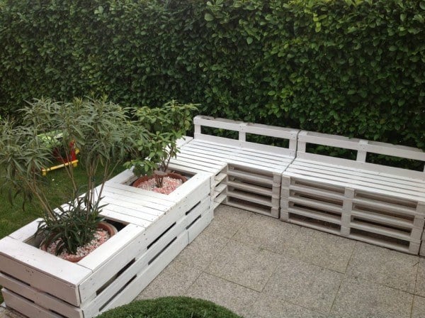 wood euro pallets in the garden bench planter combination