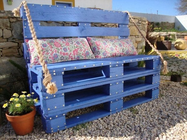 wood euro pallets garden bench blue build emphasize