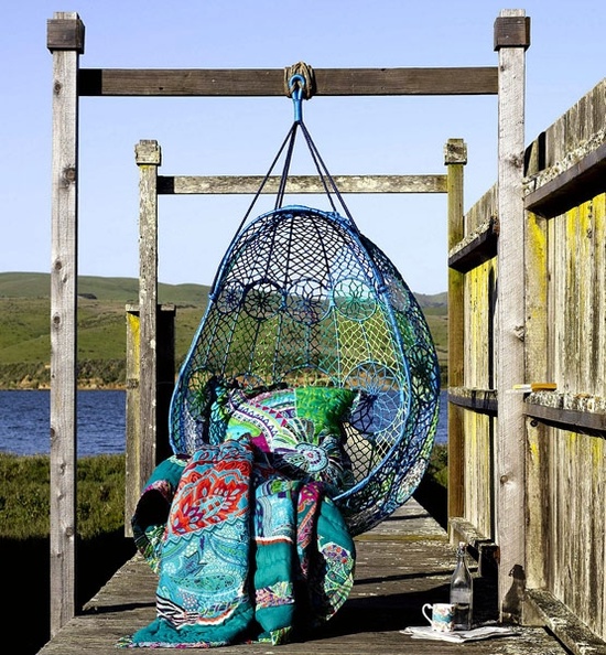  Hanging Chair türkisblau geknottet Melati Anthropologia 