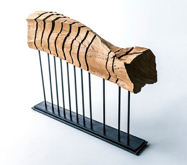 Sculpture wood contemporary design steel construction deco