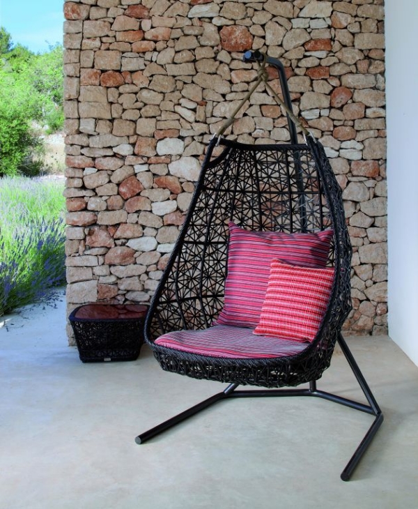  rattan hanging chair designs with frame Patricia Urquiola pillow 