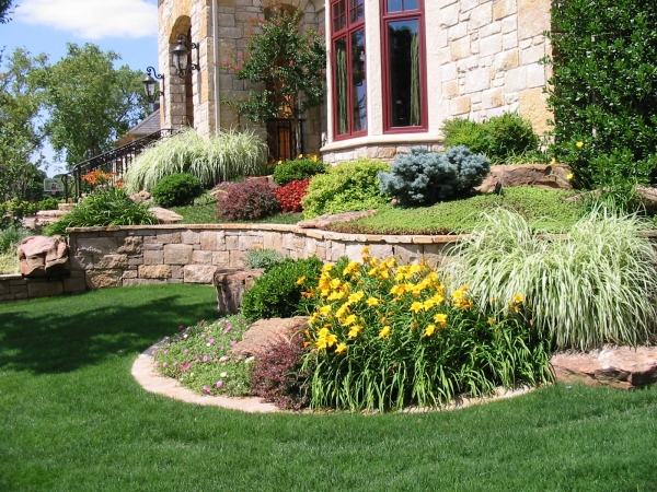  front yard planning stone wall lawn raised beds 