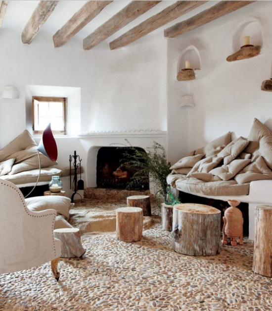 living room floor boulders as decoration in the interior