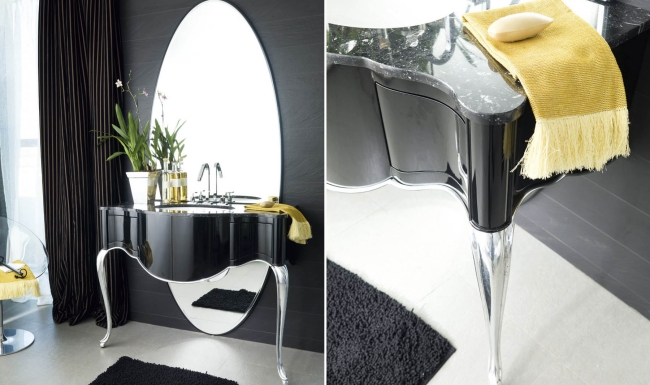Gamadecor piano black lacquer vanity cabinet marble