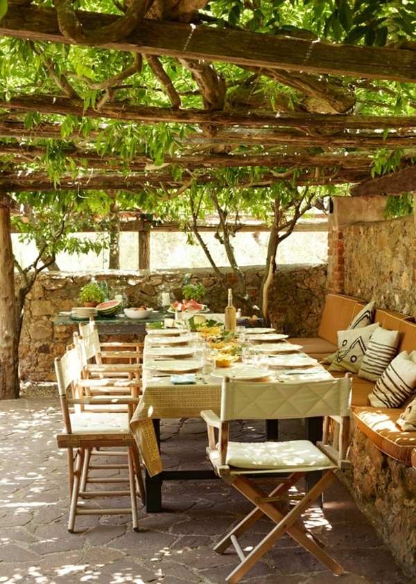 privacy cottage style pergola wooden grape patio stone tiles
