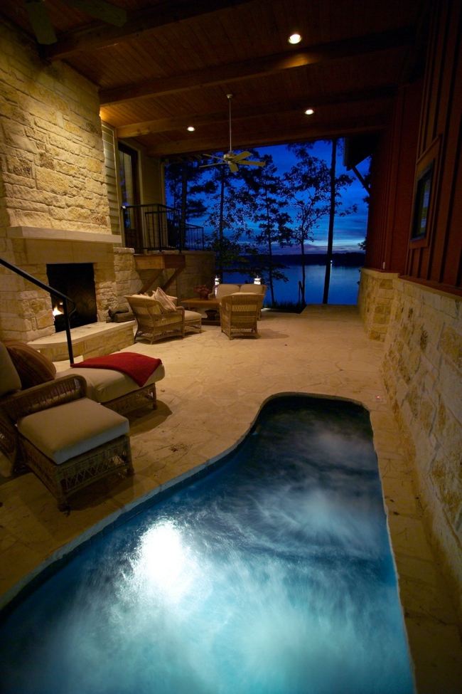 Landhaus Fireplace Pool mountain hut modern design