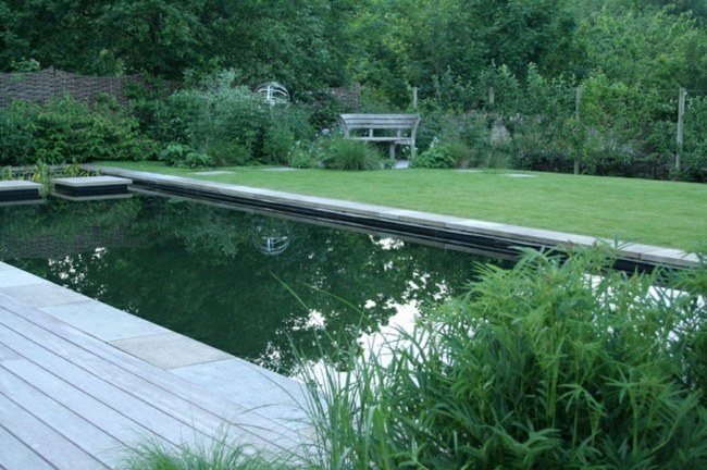 swimming pond English garden natural purification plants