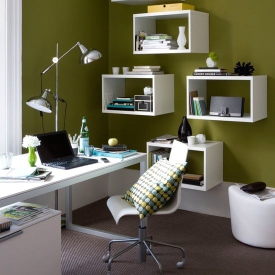 Living home office green retro shelves White modern