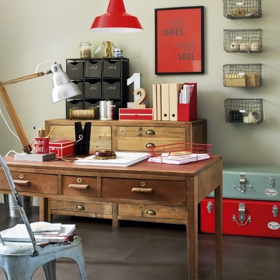 Living Home Office red brown blue-industrial chic vintage