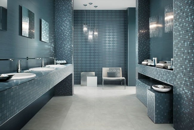 bathroom tile Atlas Concorde mosaic mirror optics bluegray