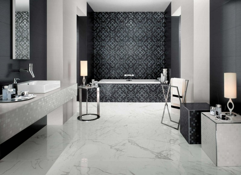 bathroom tile mosaic pattern elegant marble floor black and white