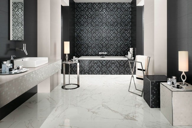 bathroom tile black marble baroque motifs Atlas Concorde