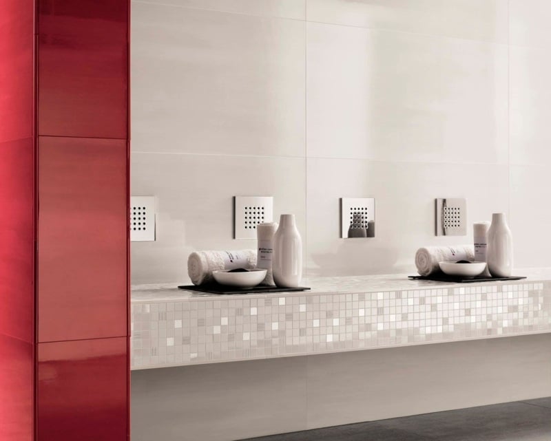 bathroom tile white gray red modern Atlas Concorde Design