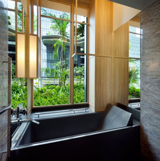 bathroom garden views Parkroyal Hotel design in singapore