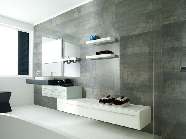  Bathroom Grey White Bookcases Cabinets different levels 