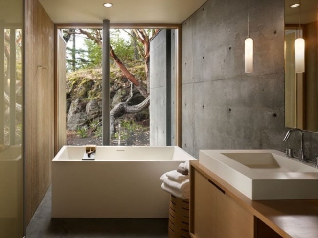 Bathroom design without sight tiled wall bath Wooden Bathroom