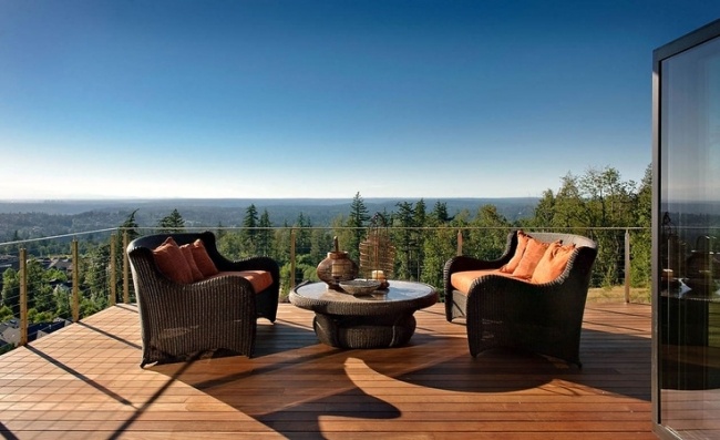 rooftop view forest landscape rattan furniture Wooden Floor