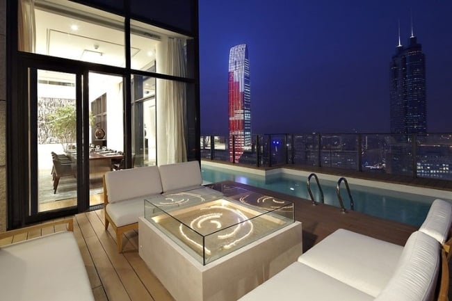rooftop pool Contemporary coffee table glass plate sand