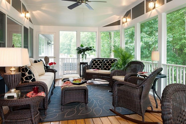 design ideas for patios porch rattan black rocking chair carpet