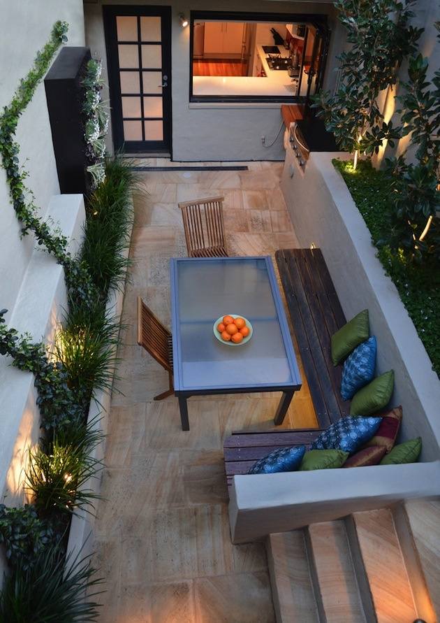terraces narrow dining-free floor tiles wood corner bench