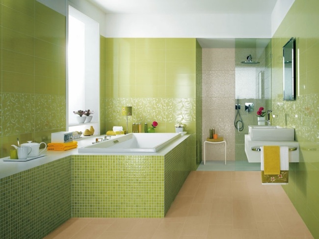 Green bathroom fresh bath mosaic floral