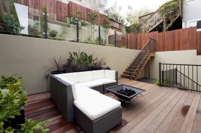 courtyard terrace sofa rattan gray hearth wooden slats Floor