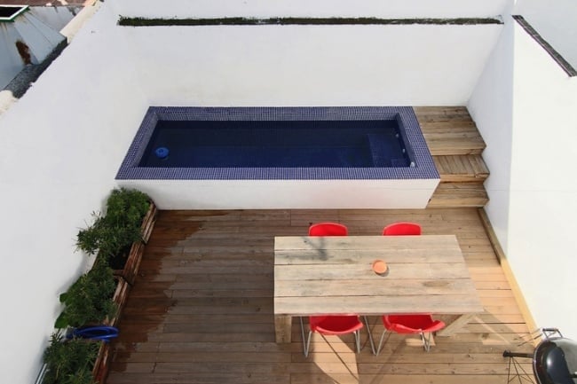 small roof terrace high wall pool Wooden Floor Dining Table