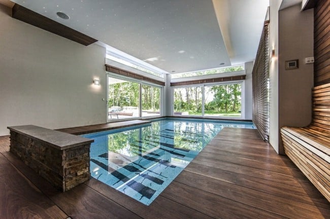  small pool house stone bench Wooden Floor 