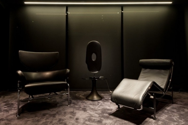  Luxury apartment living area studio omerta black leather 