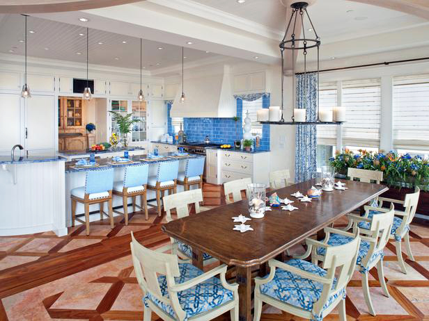 maritimes dining kitchen Setting ocean blue tiled backsplash