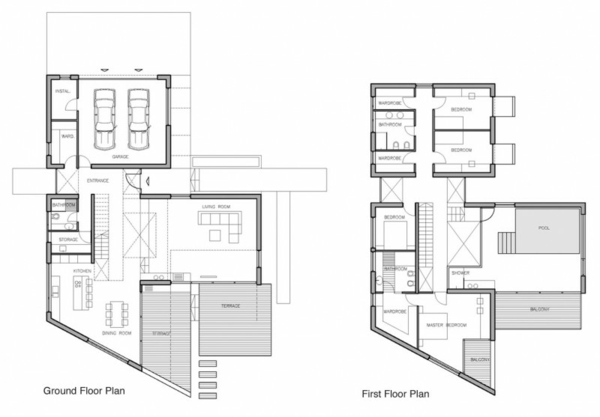 modern house plan floor plan view above