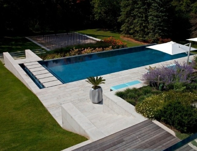modern swimming pool design ideas stone lawn