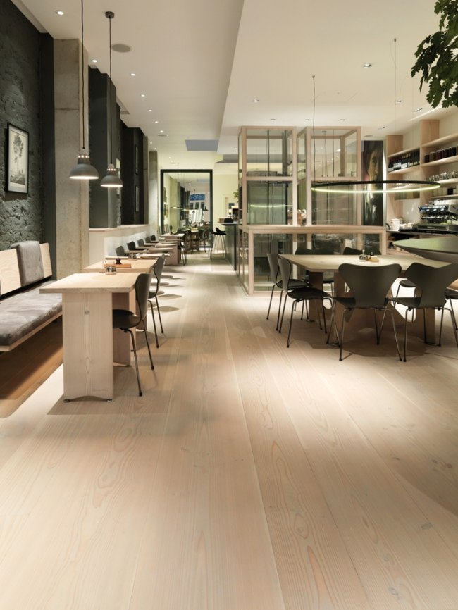 restaurant interior flooring, wooden Dinesen