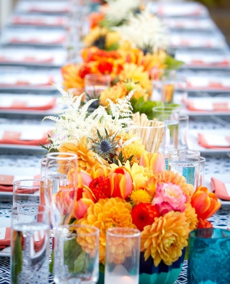Summer Wedding Table Decoration orange chrysanthemum tulip Dahlias